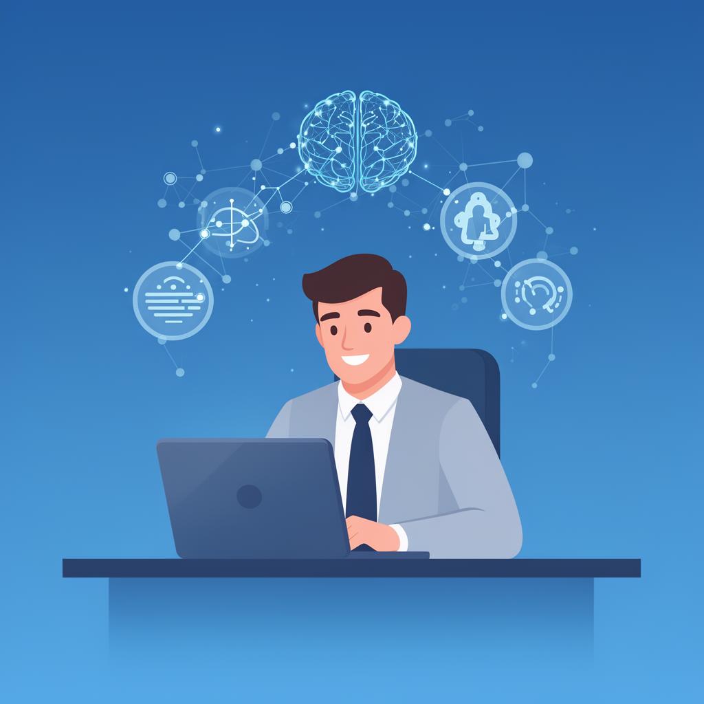 Person working on a laptop with AI